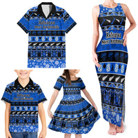 Personalised New Zealand Christmas Family Matching Tank Maxi Dress and Hawaiian Shirt Aotearoa Kiwi Meri Kirihimete Blue Version - Wonder Print Shop