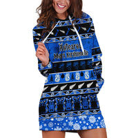 Personalised New Zealand Christmas Hoodie Dress Aotearoa Kiwi Meri Kirihimete Blue Version - Wonder Print Shop