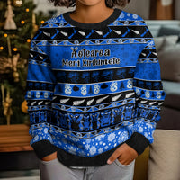 Personalised New Zealand Christmas Kid Ugly Christmas Sweater Aotearoa Kiwi Meri Kirihimete Blue Version - Wonder Print Shop