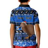 Personalised New Zealand Christmas Kid Polo Shirt Aotearoa Kiwi Meri Kirihimete Blue Version - Wonder Print Shop