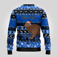 Personalised New Zealand Christmas Ugly Christmas Sweater Aotearoa Kiwi Meri Kirihimete Blue Version - Wonder Print Shop