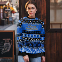 Personalised New Zealand Christmas Ugly Christmas Sweater Aotearoa Kiwi Meri Kirihimete Blue Version - Wonder Print Shop