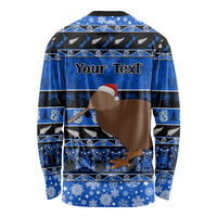 Personalised New Zealand Christmas Long Sleeve Shirt Aotearoa Kiwi Meri Kirihimete Blue Version - Wonder Print Shop