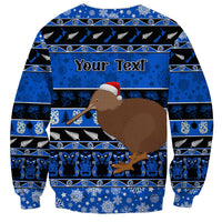 Personalised New Zealand Christmas Sweatshirt Aotearoa Kiwi Meri Kirihimete Blue Version - Wonder Print Shop