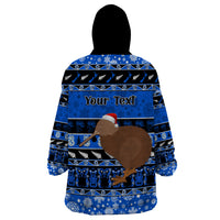 Personalised New Zealand Christmas Wearable Blanket Hoodie Aotearoa Kiwi Meri Kirihimete Blue Version - Wonder Print Shop