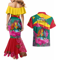 Grenada Independence Day Couples Matching Mermaid Dress and Hawaiian Shirt Gwenad Bougainvillea Flowers - Wonder Print Shop