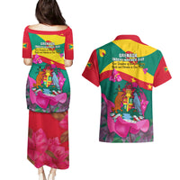 Grenada Independence Day Couples Matching Puletasi Dress and Hawaiian Shirt Gwenad Bougainvillea Flowers - Wonder Print Shop