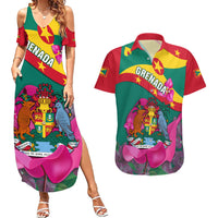 Grenada Independence Day Couples Matching Summer Maxi Dress and Hawaiian Shirt Gwenad Bougainvillea Flowers - Wonder Print Shop