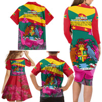 Grenada Independence Day Family Matching Long Sleeve Bodycon Dress and Hawaiian Shirt Gwenad Bougainvillea Flowers - Wonder Print Shop