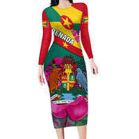 Grenada Independence Day Family Matching Long Sleeve Bodycon Dress and Hawaiian Shirt Gwenad Bougainvillea Flowers - Wonder Print Shop