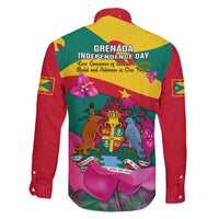 Grenada Independence Day Family Matching Off Shoulder Long Sleeve Dress and Hawaiian Shirt Gwenad Bougainvillea Flowers - Wonder Print Shop