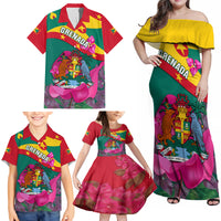 Grenada Independence Day Family Matching Off Shoulder Maxi Dress and Hawaiian Shirt Gwenad Bougainvillea Flowers - Wonder Print Shop
