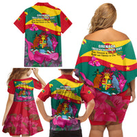 Grenada Independence Day Family Matching Off Shoulder Short Dress and Hawaiian Shirt Gwenad Bougainvillea Flowers - Wonder Print Shop