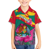 Grenada Independence Day Family Matching Off Shoulder Short Dress and Hawaiian Shirt Gwenad Bougainvillea Flowers - Wonder Print Shop