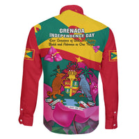 Grenada Independence Day Family Matching Short Sleeve Bodycon Dress and Hawaiian Shirt Gwenad Bougainvillea Flowers - Wonder Print Shop