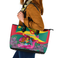 Grenada Independence Day Leather Tote Bag Gwenad Bougainvillea Flowers - Wonder Print Shop