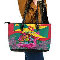 Grenada Independence Day Leather Tote Bag Gwenad Bougainvillea Flowers - Wonder Print Shop