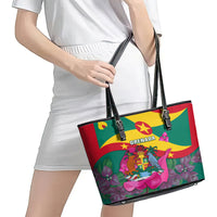 Grenada Independence Day Leather Tote Bag Gwenad Bougainvillea Flowers - Wonder Print Shop