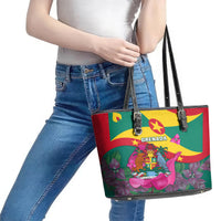 Grenada Independence Day Leather Tote Bag Gwenad Bougainvillea Flowers - Wonder Print Shop