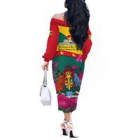 Grenada Independence Day Off The Shoulder Long Sleeve Dress Gwenad Bougainvillea Flowers - Wonder Print Shop