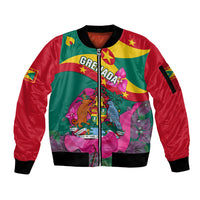 Grenada Independence Day Sleeve Zip Bomber Jacket Gwenad Bougainvillea Flowers - Wonder Print Shop