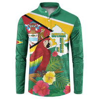 Guyana Republic Day Button Sweatshirt Scarlet Macaw With Map Tropical Style