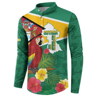 Guyana Republic Day Button Sweatshirt Scarlet Macaw With Map Tropical Style