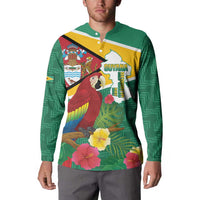 Guyana Republic Day Button Sweatshirt Scarlet Macaw With Map Tropical Style