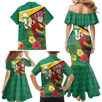 Guyana Republic Day Family Matching Mermaid Dress and Hawaiian Shirt Scarlet Macaw With Map Tropical Style