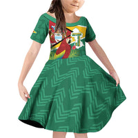 Guyana Republic Day Family Matching Off Shoulder Short Dress and Hawaiian Shirt Scarlet Macaw With Map Tropical Style