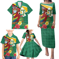 Guyana Republic Day Family Matching Puletasi and Hawaiian Shirt Scarlet Macaw With Map Tropical Style