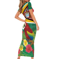 Guyana Republic Day Family Matching Short Sleeve Bodycon Dress and Hawaiian Shirt Scarlet Macaw With Map Tropical Style