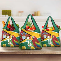Guyana Republic Day Grocery Bag Scarlet Macaw With Map Tropical Style