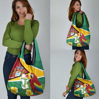 Guyana Republic Day Grocery Bag Scarlet Macaw With Map Tropical Style