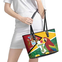 Guyana Republic Day Leather Tote Bag Scarlet Macaw With Map Tropical Style