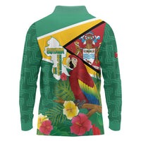 Guyana Republic Day Long Sleeve Polo Shirt Scarlet Macaw With Map Tropical Style