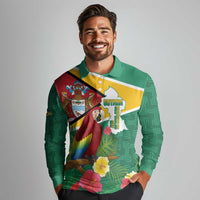 Guyana Republic Day Long Sleeve Polo Shirt Scarlet Macaw With Map Tropical Style