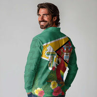 Guyana Republic Day Long Sleeve Polo Shirt Scarlet Macaw With Map Tropical Style