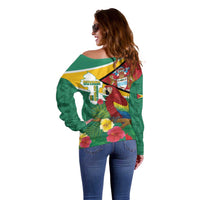 Guyana Republic Day Off Shoulder Sweater Scarlet Macaw With Map Tropical Style