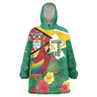 Guyana Republic Day Wearable Blanket Hoodie Scarlet Macaw With Map Tropical Style - Wonder Print Shop