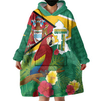 Guyana Republic Day Wearable Blanket Hoodie Scarlet Macaw With Map Tropical Style - Wonder Print Shop