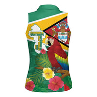 Guyana Republic Day Women Sleeveless Polo Shirt Scarlet Macaw With Map Tropical Style - Wonder Print Shop