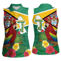 Guyana Republic Day Women Sleeveless Polo Shirt Scarlet Macaw With Map Tropical Style - Wonder Print Shop