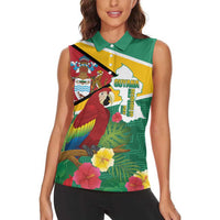 Guyana Republic Day Women Sleeveless Polo Shirt Scarlet Macaw With Map Tropical Style - Wonder Print Shop