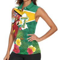Guyana Republic Day Women Sleeveless Polo Shirt Scarlet Macaw With Map Tropical Style - Wonder Print Shop