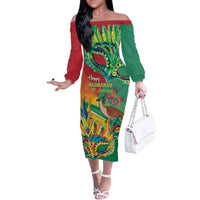 Guyana Republic Day Family Matching Off The Shoulder Long Sleeve Dress and Hawaiian Shirt Happy Mashramani 55th Anniversary