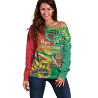 Guyana Republic Day Off Shoulder Sweater Happy Mashramani 55th Anniversary