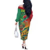 Guyana Republic Day Off The Shoulder Long Sleeve Dress Happy Mashramani 55th Anniversary