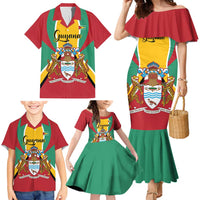 Personalized Guyana Coat Of Arms Family Matching Mermaid Dress and Hawaiian Shirt Flag Color