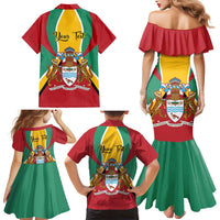 Personalized Guyana Coat Of Arms Family Matching Mermaid Dress and Hawaiian Shirt Flag Color